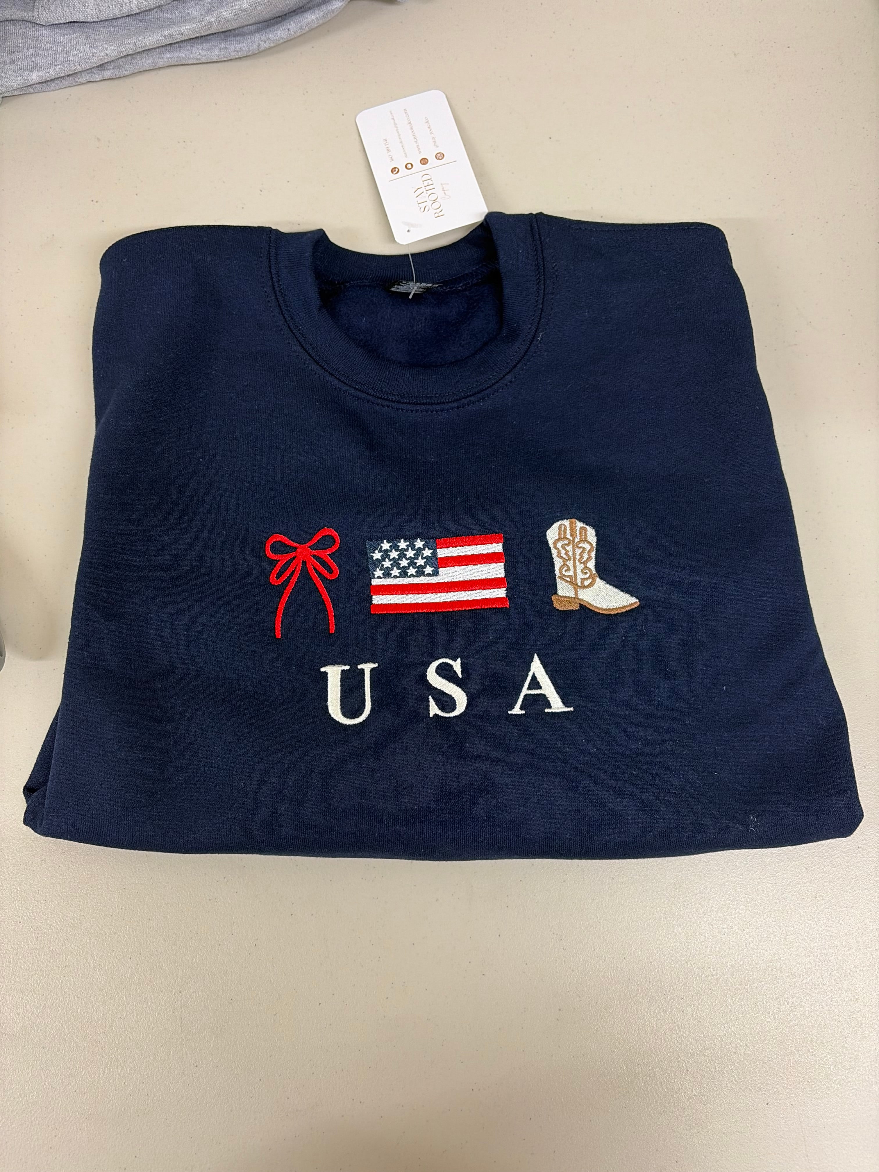 USA BOW, FLAG, BOOTS - Embroidered GIRLS Crewneck